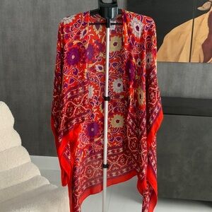 Free People Orange and Purple Floral Kimono one size